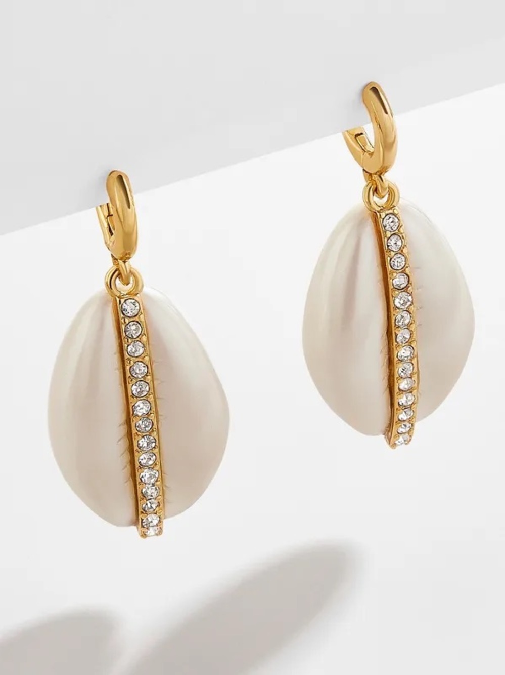 BaubleBar Fiji Cowrie Shell Drop Earrings - Gold Hoops + Crystal